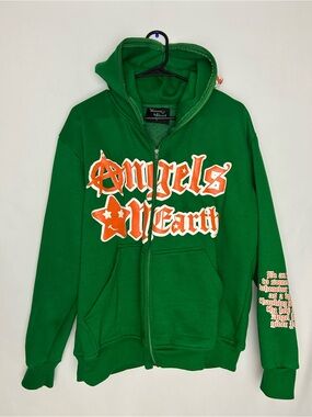 Demonics Angels on Earth Green Zip Hoodie